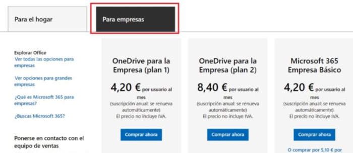 OneDrive para empresas y pymes - ¿Cuál es el precio de OneDrive empresa?